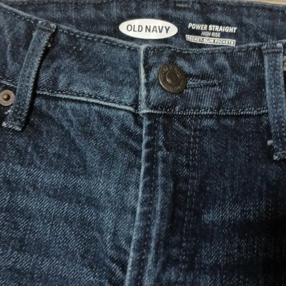 Old Navy Power Straight High Rise Secret Slim Pockets Dark Blue Jeans